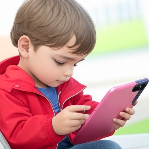 curious child using mobile gestures swiping through content on an tablet