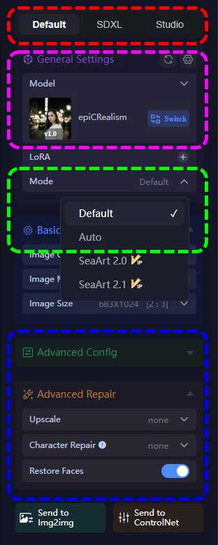 default and auto mode